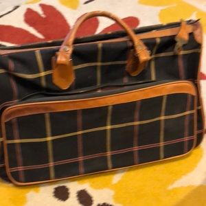 Plaid, vintage  “Tuck Tite” canvas and leather satchel, tote large bag